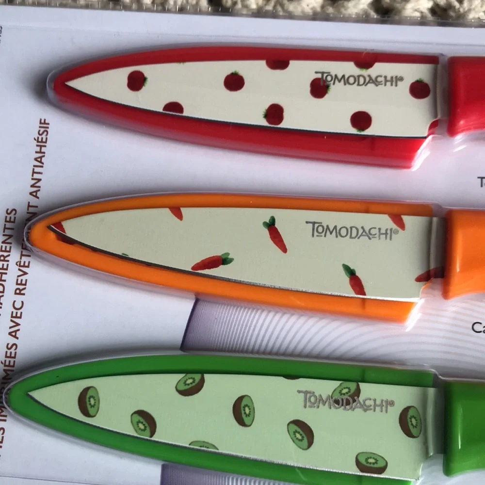 Tomodachi 3-Piece Colorful Kitchen Knives - Green, Orange, Red
